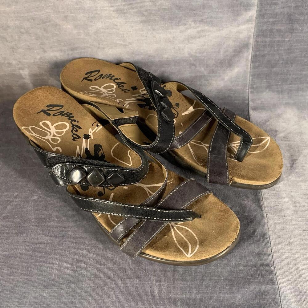 Romika Womens Black Strappy Wedge Sandals Size 40 EU  9 US Comfort Slide